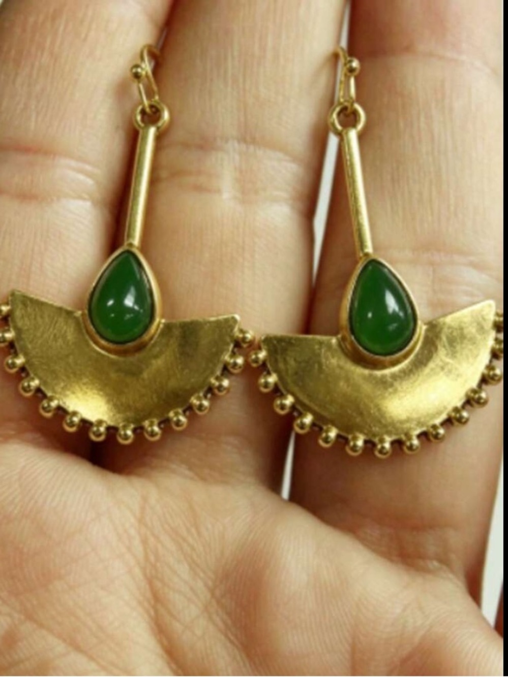 Vintage Emerald Half Moon Drop Earrings - Picture 2 of 3